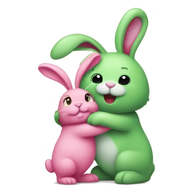 Green bunny hugging pink bunny sticker