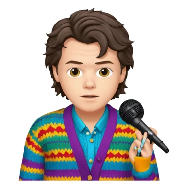 harry styles with a mic, he is wearing a colorful cardigan sticker