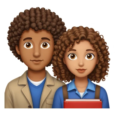 can you give me a emoji of a man 22 years old and woman 30 years old curly hair brown skin and 22 years old woman student with expression set  sticker