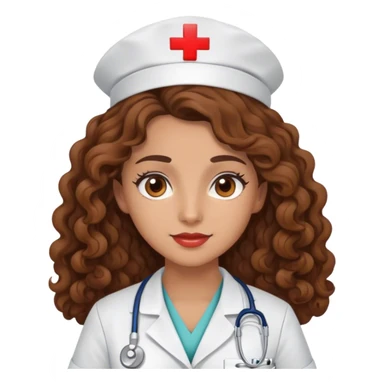 Nurse, brown long curly hair, brown eyes sticker