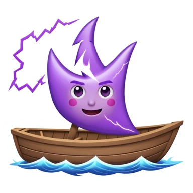 an animated gif emoji of a buff purple lightning bolt sailing away on a boat sticker