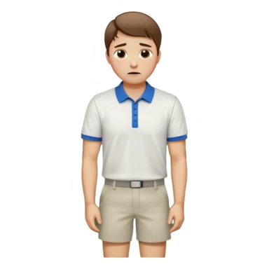 Handsome male.short brown hair.wearing golf shirt and shorts.crying.in garden sticker