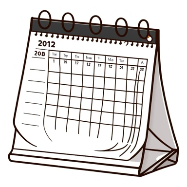 Colorful desk calendar with flip pages and a marked important date sticker