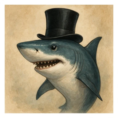 shark wearing a top hat, style 1 sticker