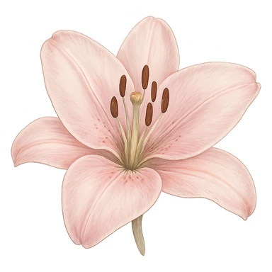 a close-up of a light pink lily, realistic botanical illustration sticker