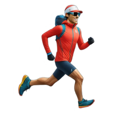 kilian jornet trail running wearing a salomon cap, a pair of sunglasses and winter shoes sticker