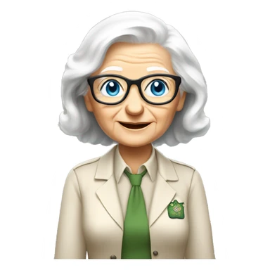 old white lady from ireland with blue-eyes, black-glasses white hair, and dresses like biologist (like, she only wears khaki short sleeve button down shirt and a khaki pants)  sticker