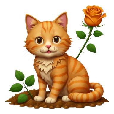 A fluffy, orange tabby cat fuul body, having a rose in it's mouth, and looked like he came from outside. sticker