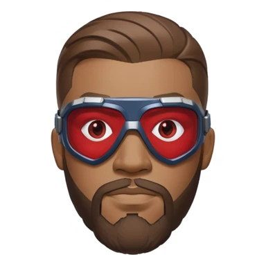 sam wilson with a close to the scalp hair  and  a well-groomed beard that connects to his mustache,  wear sleek, red-tinted tactical goggles fit snugly from captain america: civil war sticker