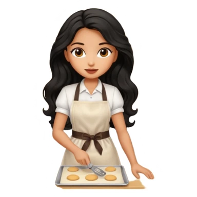 a pretty tan bratz girl with black wavy long hair baking at a restaurant sticker