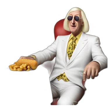 Sir Jimmy Savile is obese eating a saveloy wonderful sticker