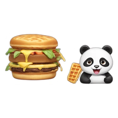 Panda eats a waffle burger with a kitten  sticker