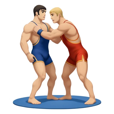 An icon showcasing two wrestlers engaged in a Greco-Roman wrestling match. The athletes are locked in a strong clinch, using their upper bodies to dominate. The background features a wrestling mat and traditional Greco-Roman elements. Transparent background. sticker
