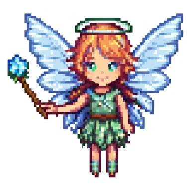 pixel art fairy with wings, holding a magic wand sticker