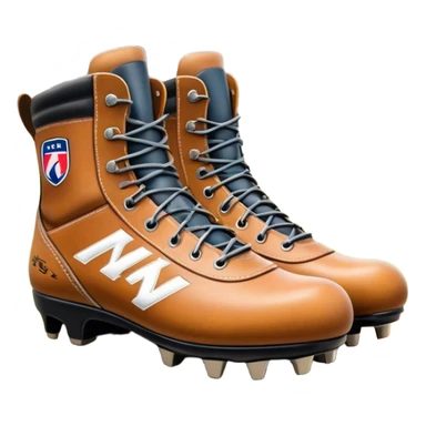 Cinematic Realistic image of a pair of AFL boots, showcasing detailed leather stitching and a rugged sole with fine cleat impressions, captured against a blurred stadium background with high-energy, dynamic lighting sticker