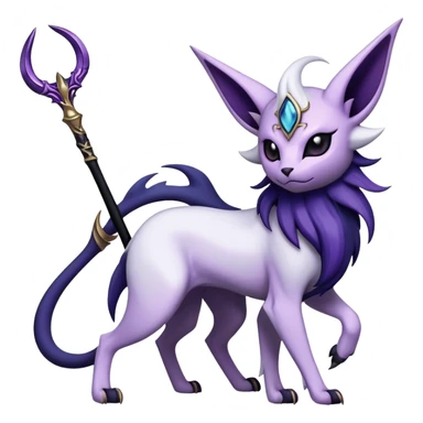 Shiny Exotic Badass Mystical Mysterious Gothic Espeon-Absol-Pokémon-Fakémon-hybrid-creature (full body) with a scythe-shaped-tail sticker
