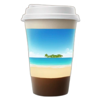 glass of coffee against the backdrop of the sea and palm beach sticker