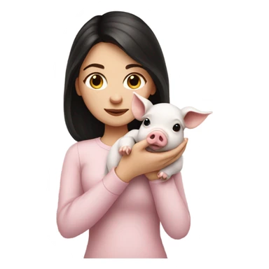 White girl with dark hair Holding a very tiny pig sticker
