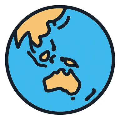 blue globe with Australia visible, minimalistic icon style sticker