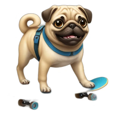 Pug riding a skate board sticker
