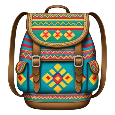 Cinematic Realistic image of a traditional Colombian mochila, rendered with detailed woven textures and vibrant patterns, set against a rustic backdrop with soft, cultural lighting sticker