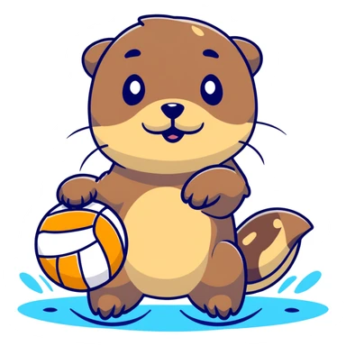 cute otter in water holding a volleyball with both paws sticker