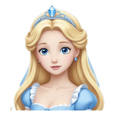 Cinematic Elegant Cinderella Portrait Emoji, Graceful and poised in her classic maid attire, golden locks cascading softly, bright blue eyes full of hope, a gentle glow of kindness and determination, delicate and humble yet undeniably beautiful, evoking the moment before her magical transformation, pure enchantment in her gaze! sticker