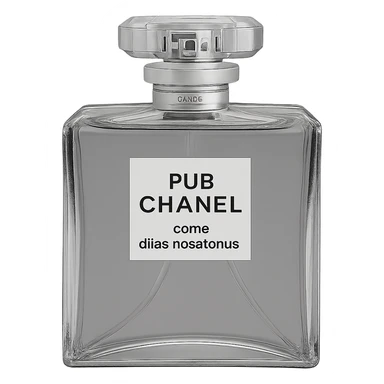 Convert the image to black and white, keeping only the realistic Chanel perfume bottle with gold accents. Preserve the glass and gold details as grayscale. The background should be transparent. sticker