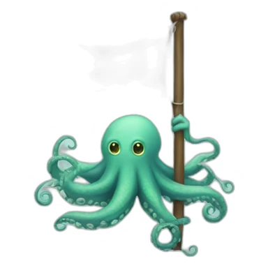 cute kraken hanging a white flag sticker