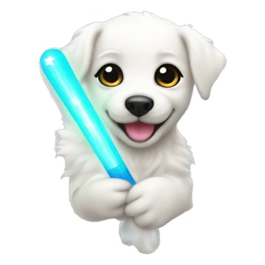 white puppy holding an nct dream lightstick sticker