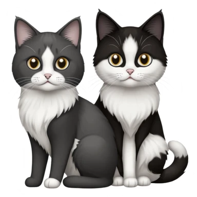 2 chats noirs et blancs qui se ressemblent l'une poil court l'autre poil ragdoll sticker