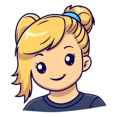 blonde girl with high pony hair, she is making a wink sticker