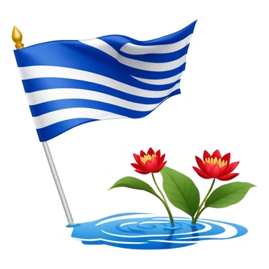 Flag of Friesland with blue and white diagonal stripes and red water lily leaves sticker