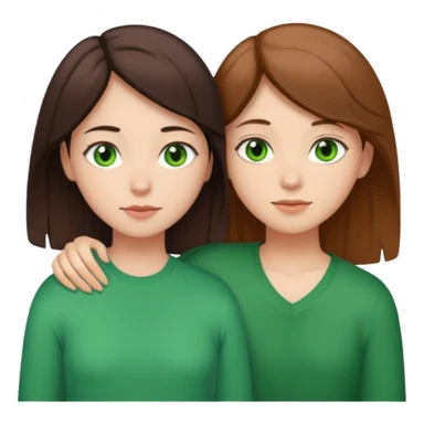 lesbian cuddles dark brown hair girl and light brown hair girl with green eyes sticker