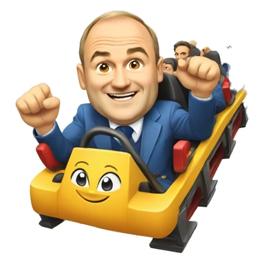 Liberal Democrat leader Ed Davey on a rollercoaster, smiling sticker