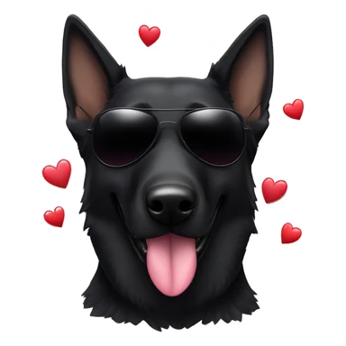 Black German shepherd with sunglasses and hearts around him sticker