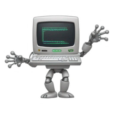 Anthropomorphic computer with arms and legs doing something random sticker