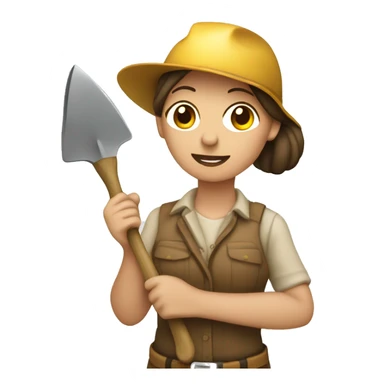 female archeologist holding a trowel and a vinyl sticker