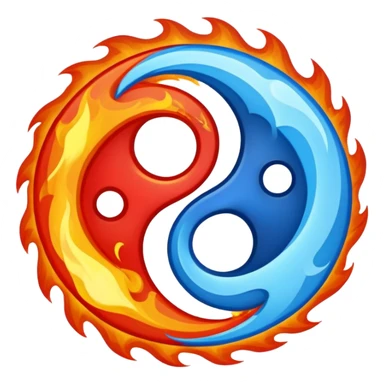 The fire and water emojis are in the form of the yin-yan symbol in front of a completely black background. sticker