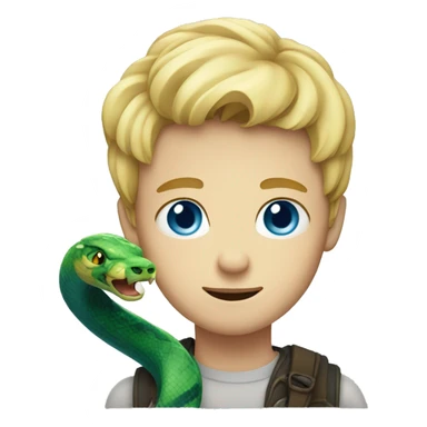 a blonde boys with blue eyes holding a snake sticker