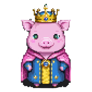 Pink pig character with gold crown and royal robe, Technoblade sticker