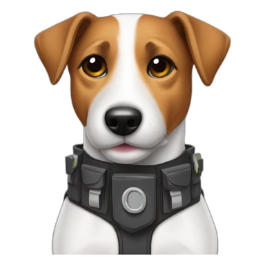 a jack russell terrier dog who works as a switchman and wears a bulletproof vest sticker