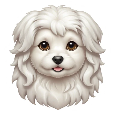 Cinematic Noble Wavy-Haired Maltese dog Portrait Emoji, Poised and regal, with a delicate, compact build and a pristine, wavy-haired white coat that cascades in gentle curls, deep-set soulful dark eyes, Simplified yet sharp and sophisticated features, highly detailed, glowing with a soft, dignified glow, high shine, intelligent and gentle, stylized with an air of refinement, focused and attentive, soft glowing outline, capturing the essence of a watchful and graceful companion, so majestic it feels as though it could prance out of the screen with effortless authority! sticker