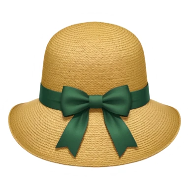 light beige women's straw hat with large brim and dark green bow sticker