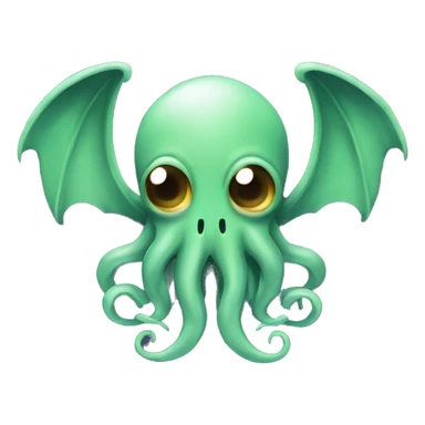 An emoji-style depiction of Cthulhu in a T-pose, with a simple, cute appearance, tentacled face, small wings, and slightly menacing eyes. The figure should be centered, with a transparent background, simplified for an emoji style.= sticker