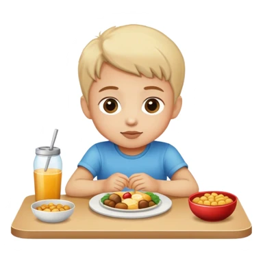 child sitting at the table with food sticker