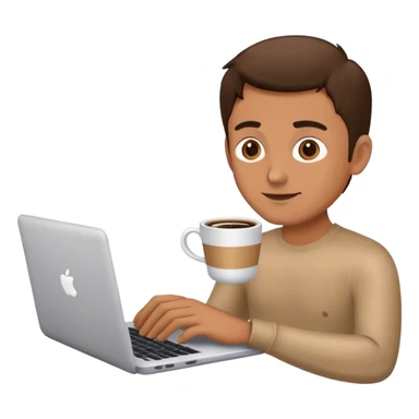 a man with a laptop and a cup of coffee sticker