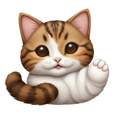 dark brown tabby and white small cat in funny positions upside down with eyes closed sticker