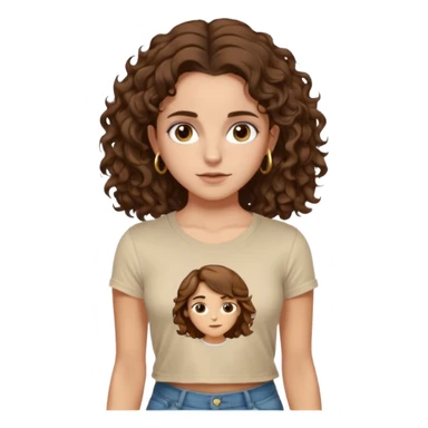 full body, very beautiful italian girl, dark brown eyes, looking like Emma Watson, with curly and big volume very bright brown hair, and a golden piercing ring in nose on left side, pulling up

 sticker