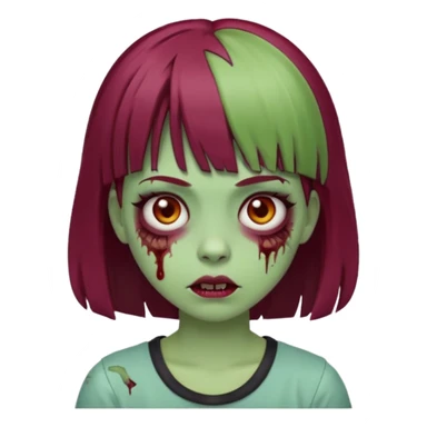girl zombie with burgundy hair and bangs emoji, white background  sticker